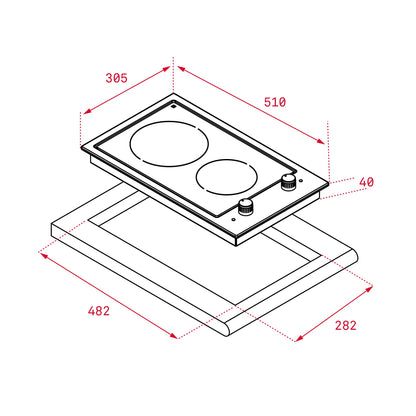 Teka EFX 30.1 2H Integrado Ceramic hob Negro, Acero inoxidable - Placa (Integrado, Cerámico, Vidrio y cerámica, Negro, Acero inoxidable, 1200 W, Alrededor)