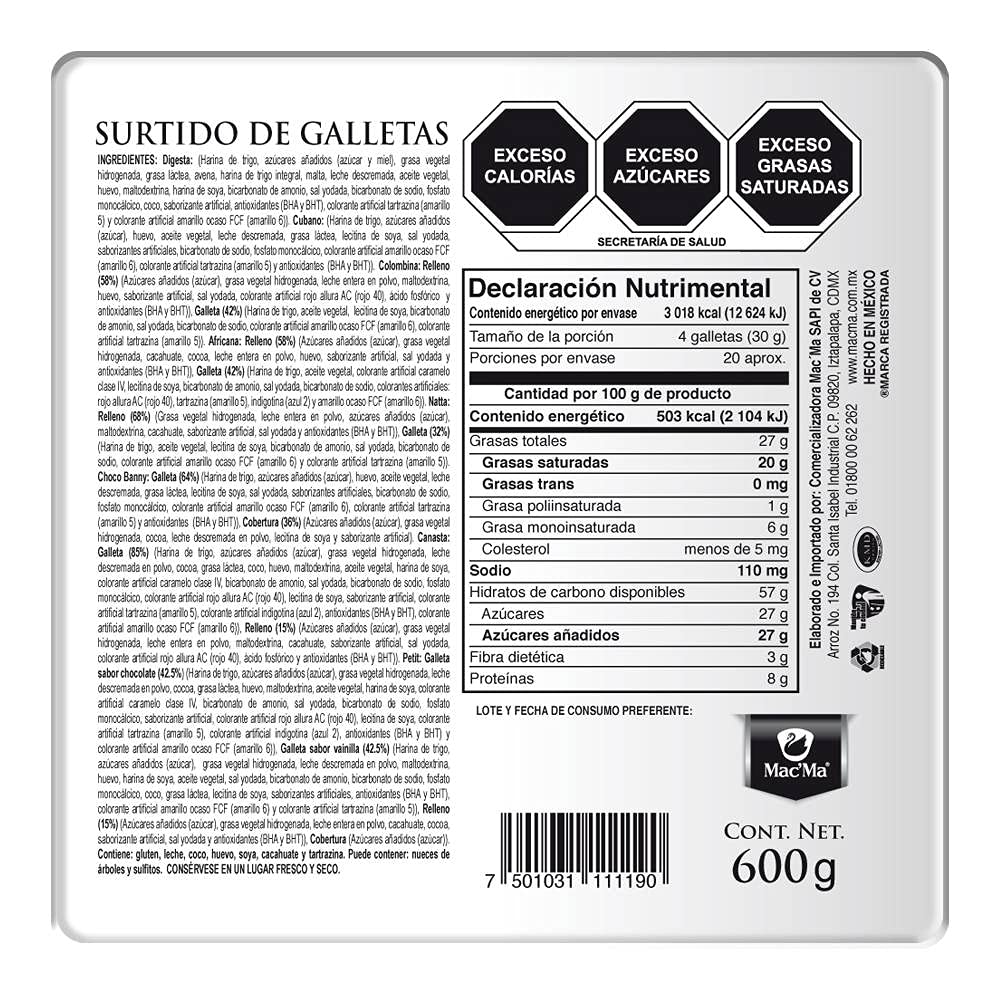 Macma - Macma LATA CUENTA CONMIGO 600 gr c/u Combo 2 piezas Galletas. Deliciosas galletas finas, para compartir con familia y amigos o simplemente deleitarnos en casa.