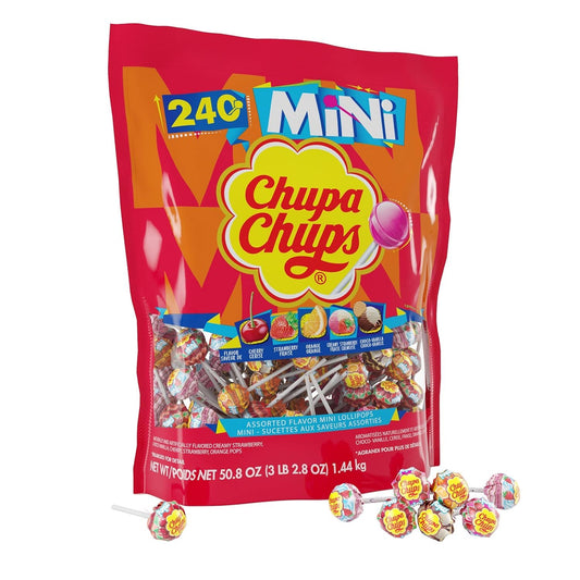 Perfetti van Melle USA Inc. - Minipiruletas Chupa Chups, ventosas para niños, caramelos a granel de Halloween, fiesta, bolsa de 240 unidades