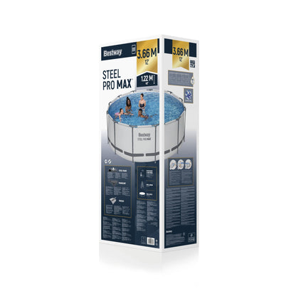 BESTWAY 56421 Alberca con Estructura Redonda 3.66x1.22cm con Bomba y Filtro Gris, Gris