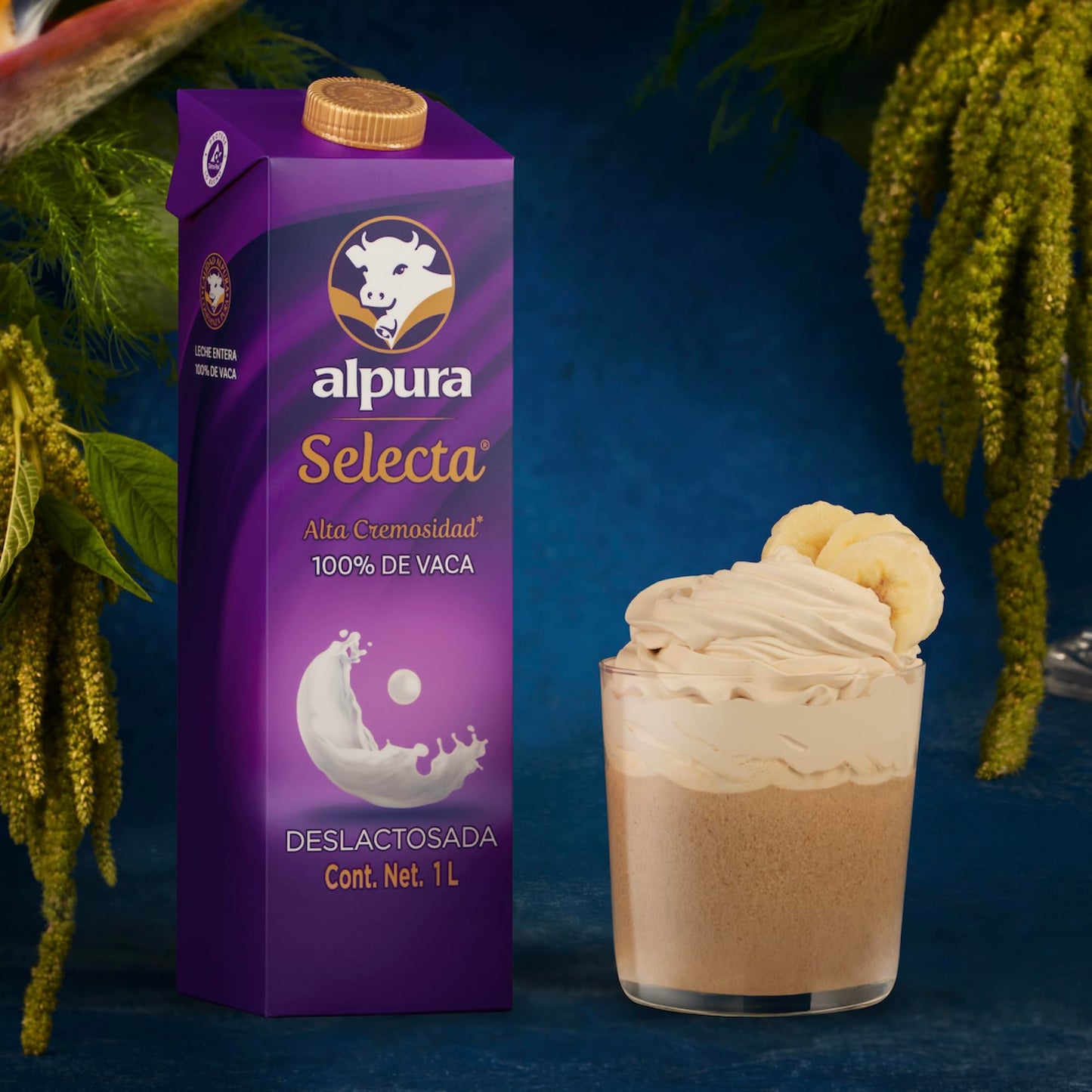 Alpura Selecta Leche Entera Deslactosada 100% de Vaca, Ultrapasteurizada paquete de 12 Pzas de 1 Litro cada una con vitaminas, de fácil digestión