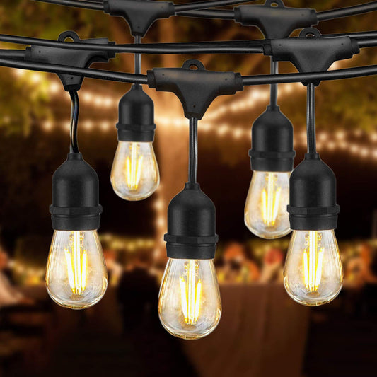 BRIGHTSHOW - Techo 48FT LED Luces de cadena al aire libre Impermeable Regulable 15PCS 2W Vintage Edison Bulbos de vidrio