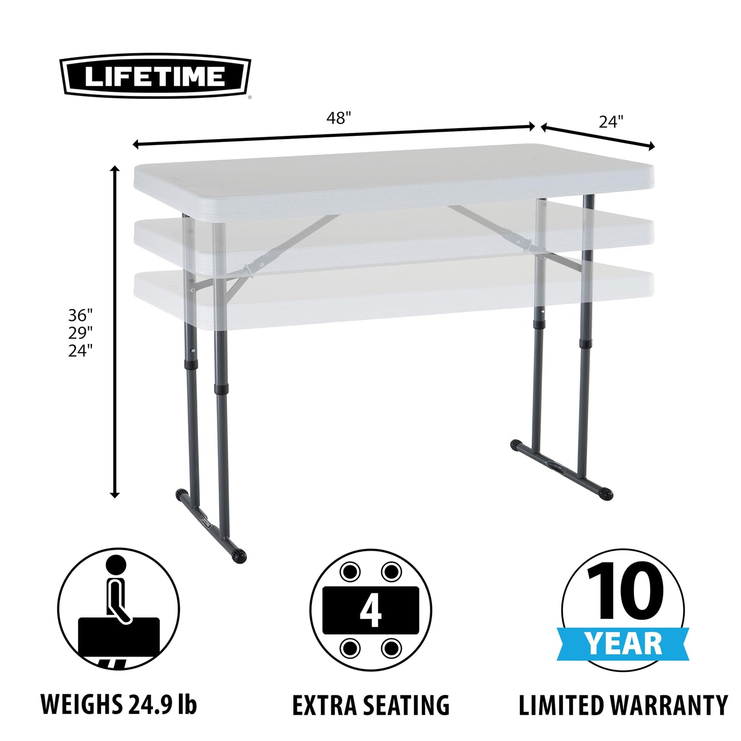 Lifetime Commercial - Mesa Plegable de Altura Ajustable