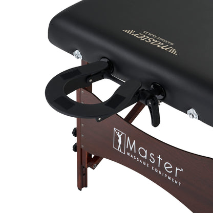 Master Massage Roma II - Paquete de Cama de Masaje portátil con cojín de 2.5 Pulgadas, Soporte de Medio Redondo, Cubierta Facial desechable, Color Negro, Cama Facial de 30 Pulgadas para salón de