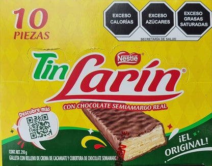 CAJA DE CHOCOLATE TIN LARIN DE 12 EMPAQUES CON 10 PIEZAS DE 21 g C/U