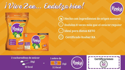 TJTFJS Monkia - Enduzante Monkia, Monk Fruit, 300 Sobres De 1g, Pequeño