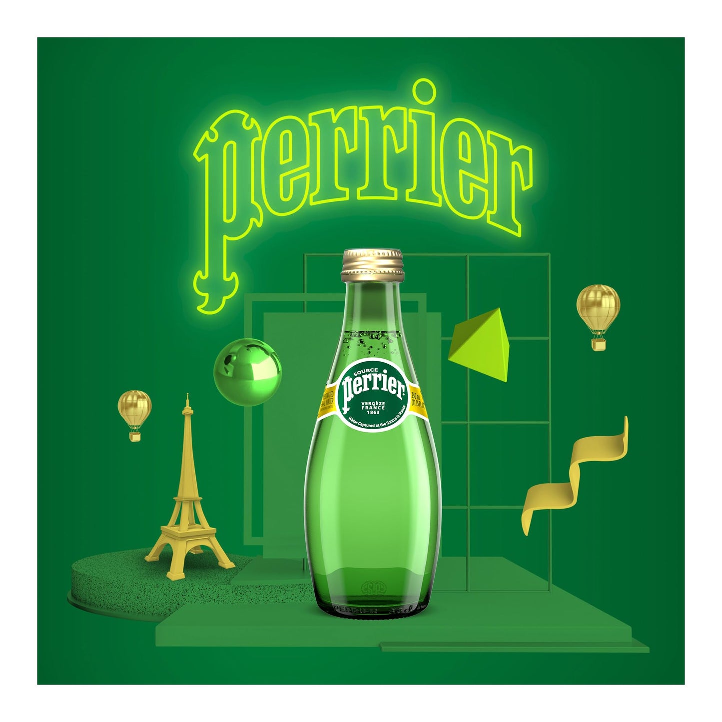 Perrier Agua Mineral, Natural Mineral, Sin Azúcar, Sin Calorías, Pack de 12 botellas de vidrio de 330ml c/u