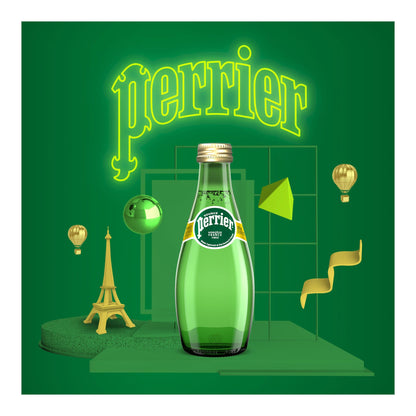 Perrier Agua Mineral, Natural Mineral, Sin Azúcar, Sin Calorías, Pack de 12 botellas de vidrio de 330ml c/u