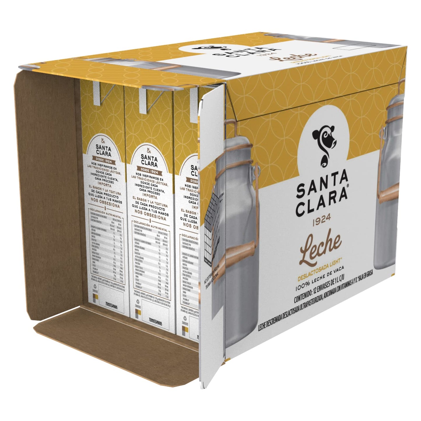 Santa Clara 12 Pack Leche Deslactosada Light 1 Lt cada uno.