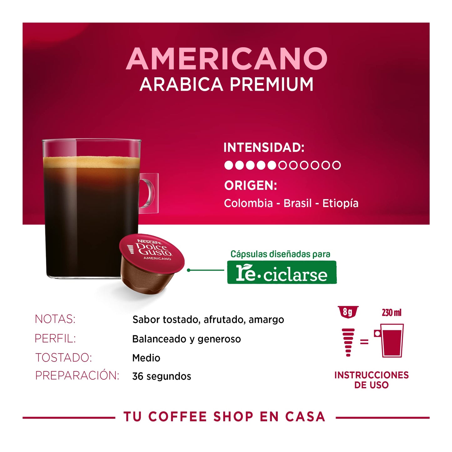 Nescafé Dolce Gusto Café Americano, Café en Cápsulas, 3 Paquetes de 16 Cápsulas c/u