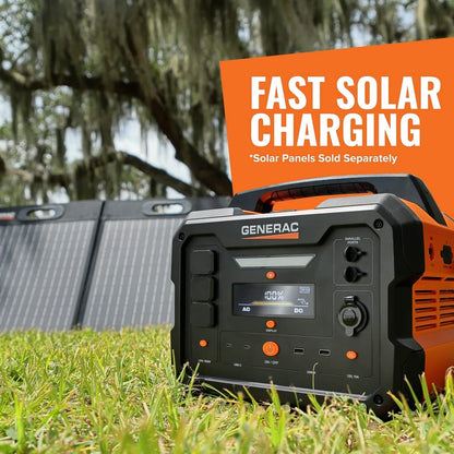 Generac GB1000 1086Wh - Central de energía portátil con iones de litio NMC - Energía limpia, sin emisiones, carga solar rápida y diseño compacto, almohadilla de carga inalámbrica para camping, RV, uso en interiores y exteriores