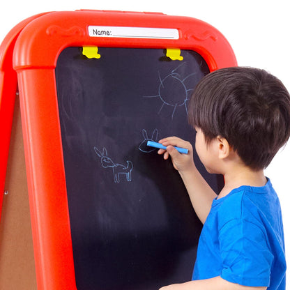 Creative Fun Caballete doble – borrado en seco magnético, pizarrón, 77 letras y números magnéticos, varillas de gis Crayola, engranajes magnéticos, 3+