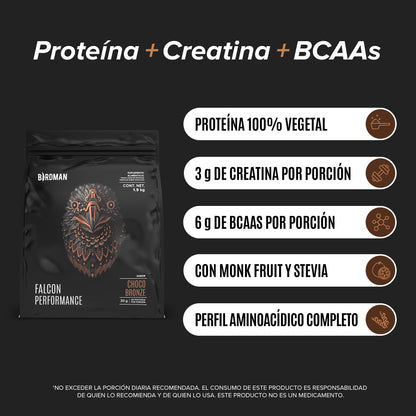Birdman Falcon Performance Proteina Premium Alto Rendimiento En Polvo, 30gr proteina y 3gr Creatina por porción, Sin Inflamacion, Sin Acne