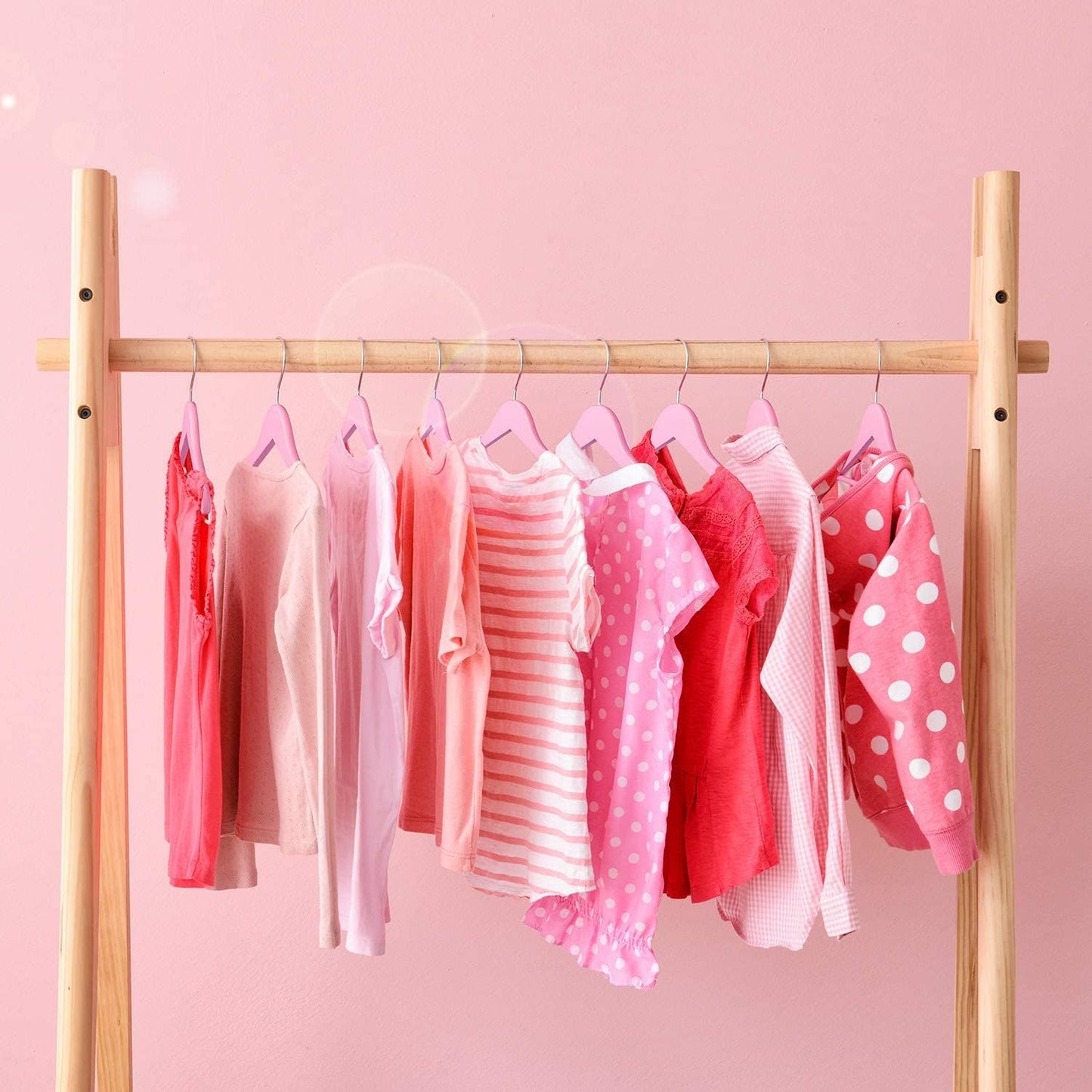 RIVARRO - Ganchos Madera para Ropa de NIÑA, Color ROSA, Caja 30 Piezas