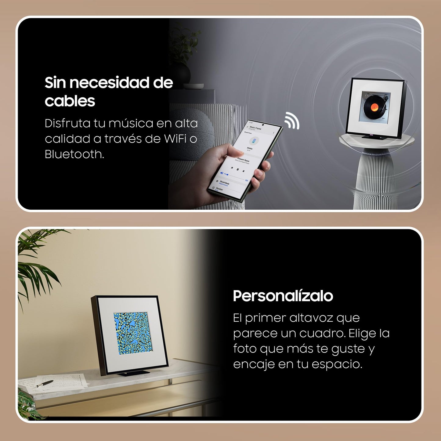 Samsung Music Frame Speaker HW-LS60D/ZF, Wireless Music Streaming, Dolby Atmos 3D, Frame Design con Fondo Personalizable, Wide Sweet Spot, Alexa Integrado, Compatible con Google Home y AirPlay