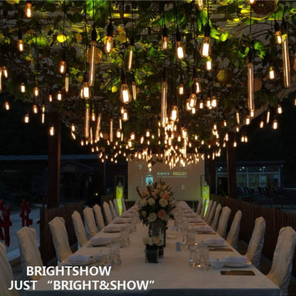 BRIGHTSHOW - Techo 48FT LED Luces de cadena al aire libre Impermeable Regulable 15PCS 2W Vintage Edison Bulbos de vidrio