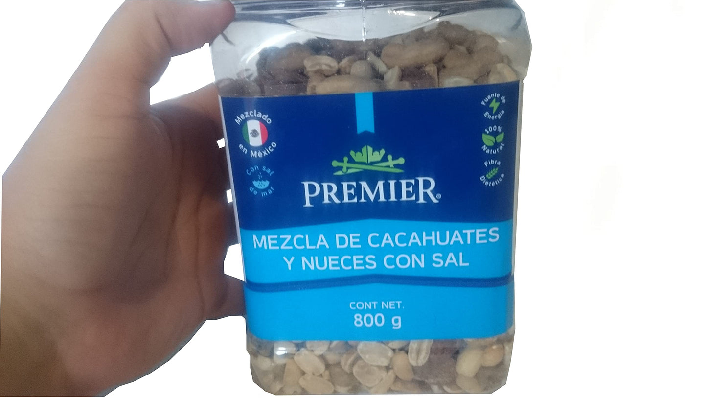Premiere - PREMIER Cacahuates y Nueces mixtas CON SAL, botana snack para tu reunión fiesta con cacahuate tostado almendra tostada salada nuez de la india frita 800 gramos
