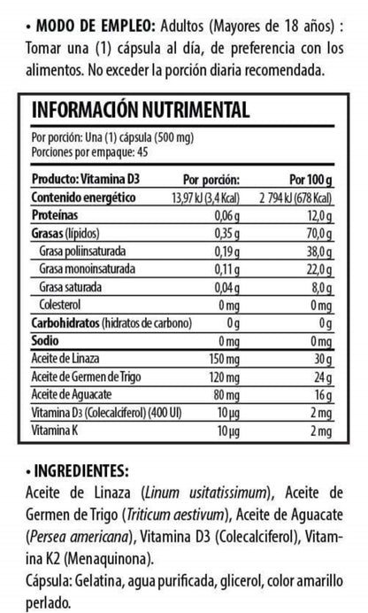 Vitamina D3 + Vitamina K2 45 Cápsulas by Solanum