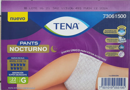 Tena Ropa Interior Desechable Tena Pants Nocturno Talla G 22 pzas (G)