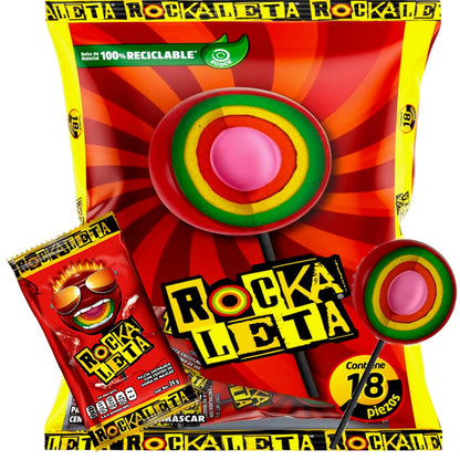 Rockaleta Paleta 18 paletas de 24 gramos cada una.