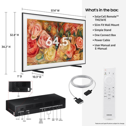 Samsung 65 Pulgadas Clase QLED 4K LS03D The Frame Series Quantum HDR Smart TV con Dolby Atmos, Modo artístico, antirreflejo, Marco Personalizable, Montaje de Pared Delgado con Alexa Incorporado