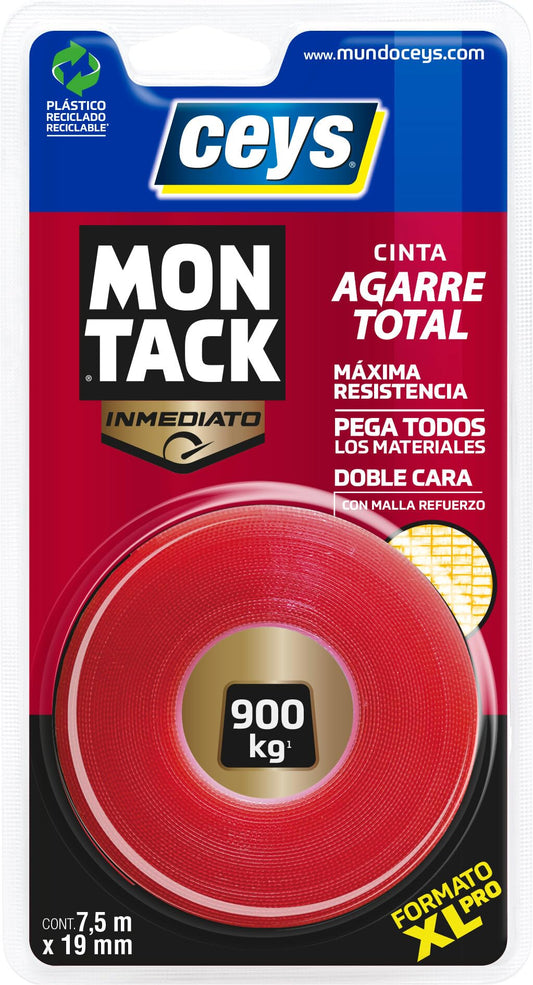 ceys Montack Cinta de agarre total instantánea XL 7,5 mts x 19 mm, cinta 7,5 m x 19 mm, rojo
