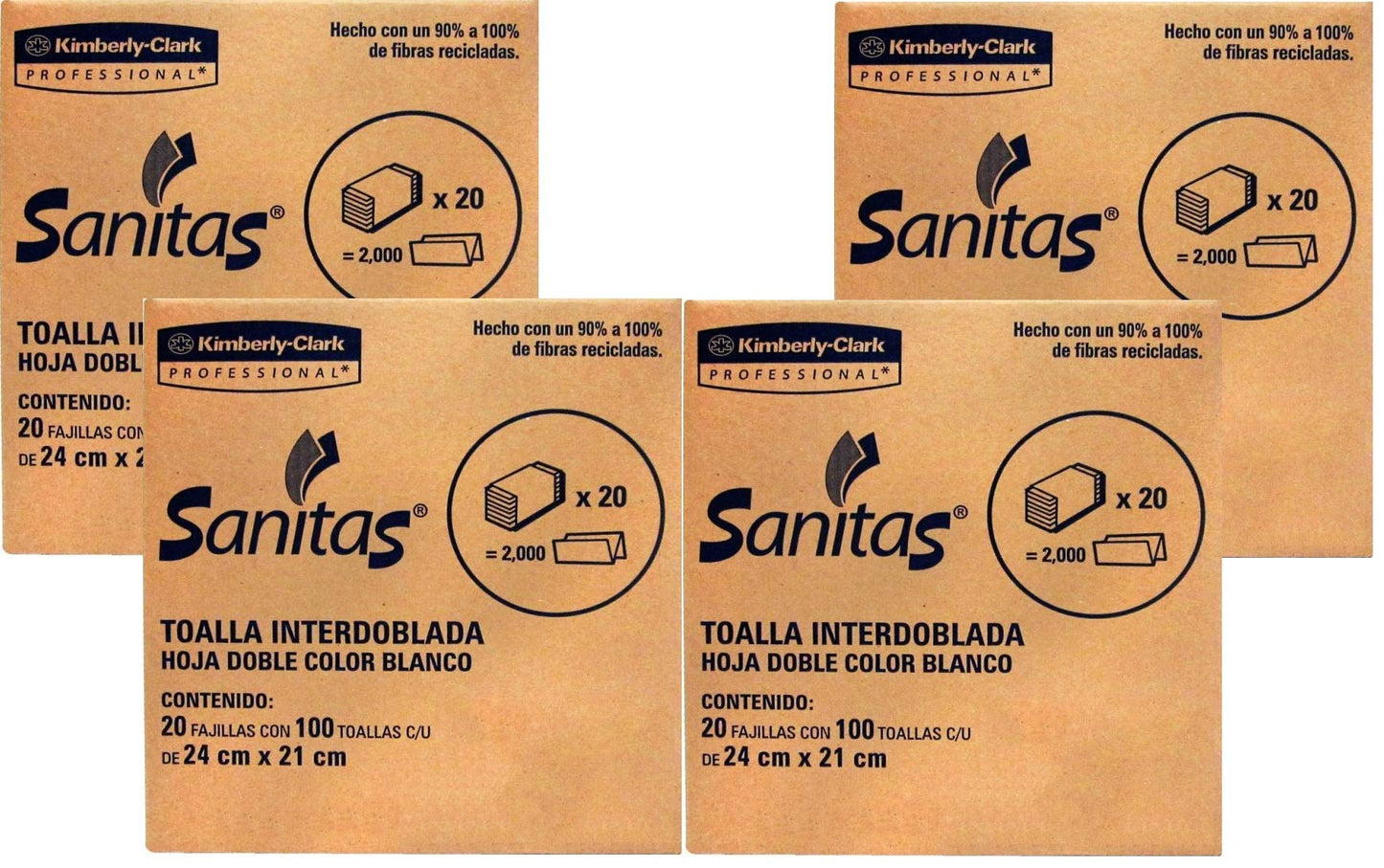 Sanitas - Combo de 3 Cajas 92231 Toalla Interdoblada para manos Sanitas 20 paquetes de 100 piezas