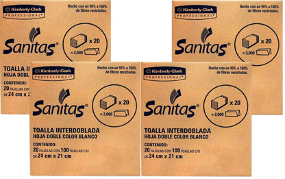 Sanitas - Combo de 3 Cajas 92231 Toalla Interdoblada para manos Sanitas 20 paquetes de 100 piezas