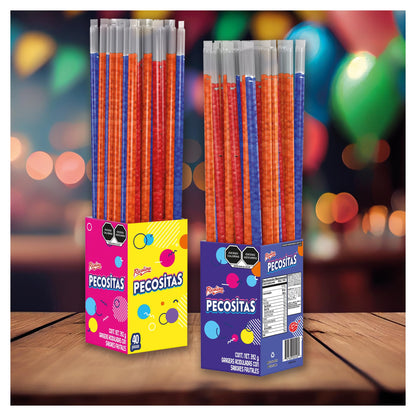 Pecositas, Grageas aciduladas con sabores frutales, Cajilla con 40p de 9.8g c/u