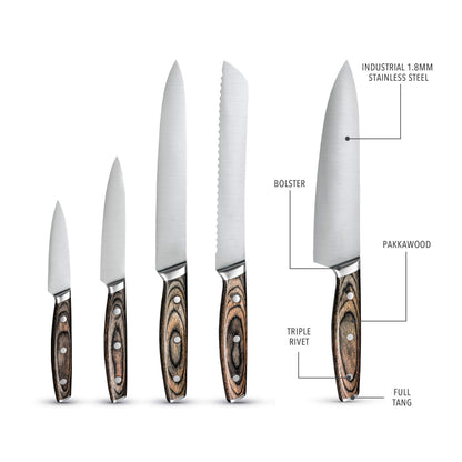 AR+COOK Art & Cook Elite - Cubertería de acero con soporte de madera (6 unidades), Ash/Pakkawood