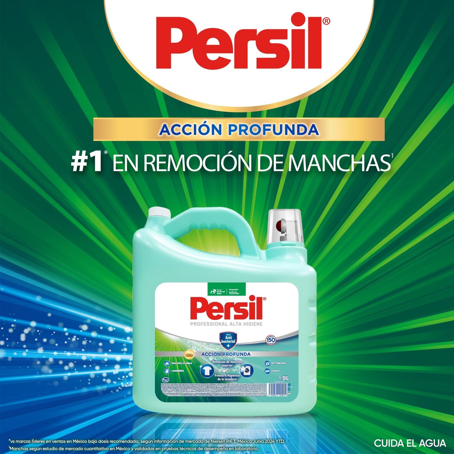 Persil - Detergente Gel Alta Higiene 9L Acción Profunda Plus con Efecto Anti-Bacterial (150 cargas), Remueve Manchas, Limpieza con Frescura Duradera, Tecnología Alemana