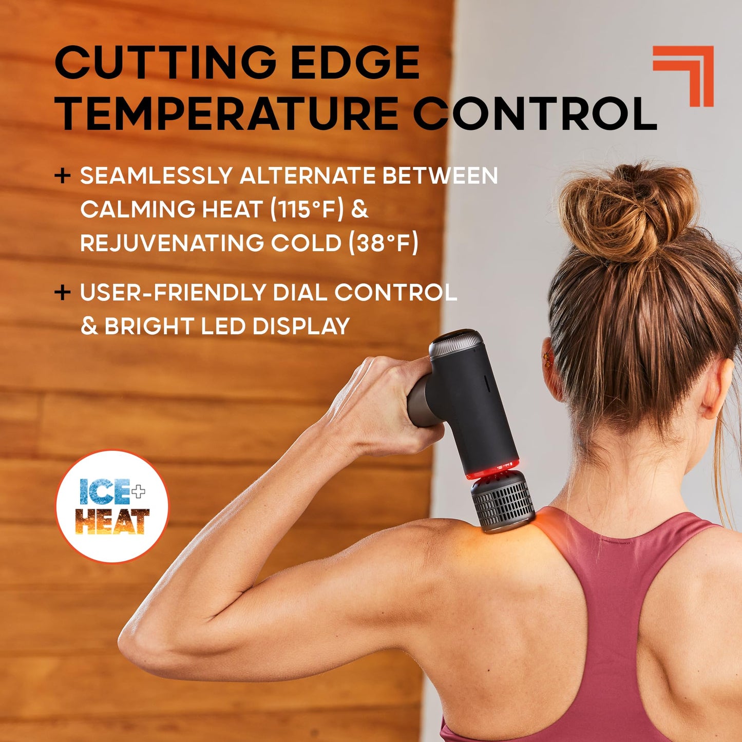 Sharper Image® Powerboost® Pro+ Masajeador compacto de percusión caliente y frío, nodo de doble temperatura, terapia calmante de calor y frío, 6 velocidades, 4 accesorios, recuperación portátil ligera