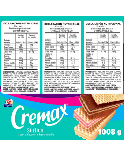 Cremax Gamesa, Galletas Wafer Surtidas, 24 Paquetes, Chocolate, Fresa y Vainilla, 1008 g