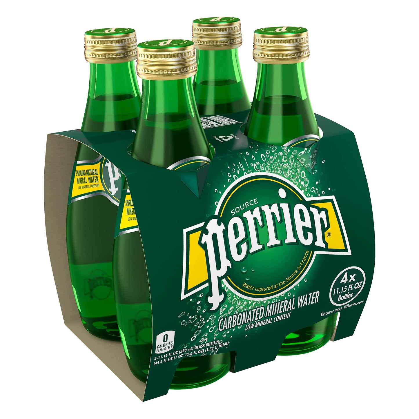 Nestlé Waters - Perrier, Agua de manantial gasificada. Paquete de 4 piezas con 330 ml c/u, 1.32 litros