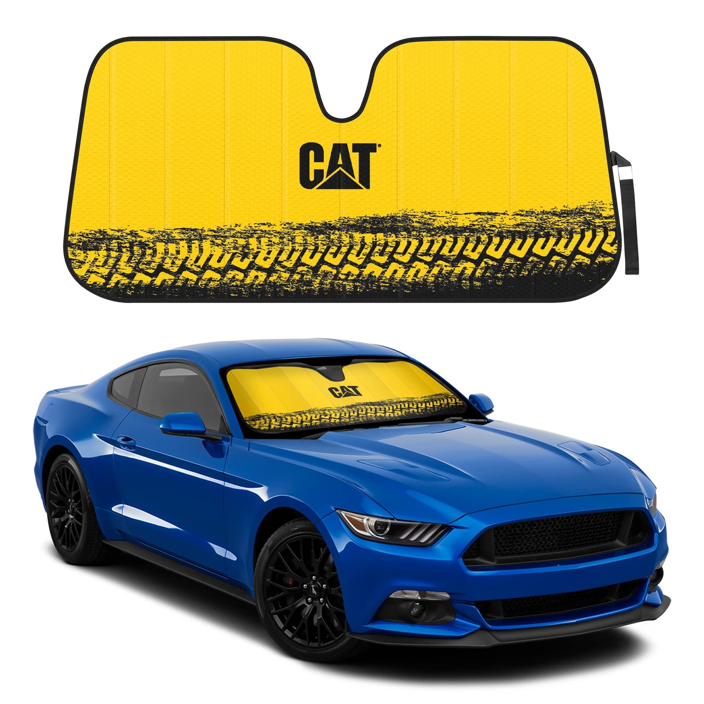 CAT Parasol para Coche o camión, diseño de Pistas, Color Amarillo, Doble Burbuja, Estilo acordeón, 57 x 27 Pulgadas