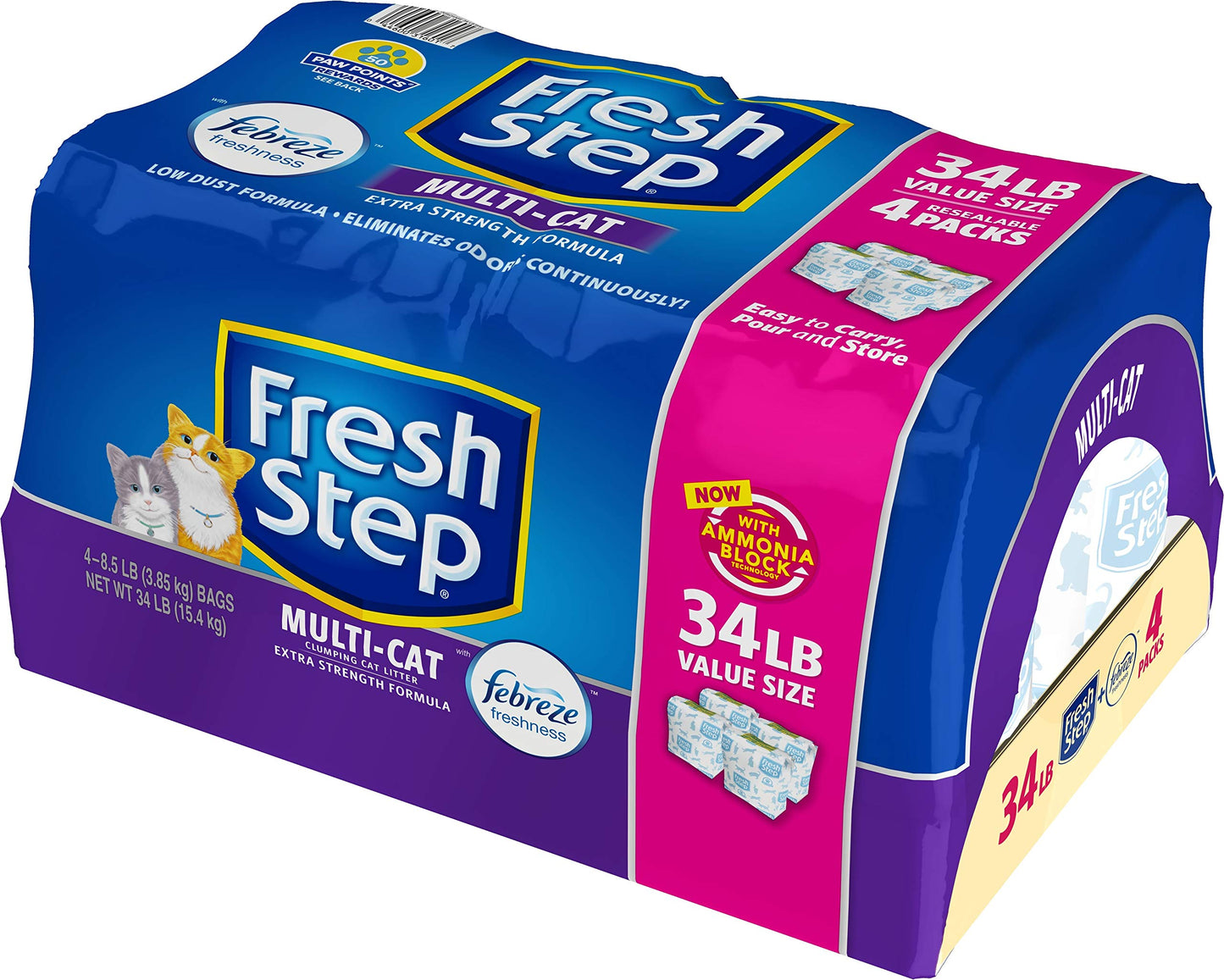 Fresh Step Multi-Cat with Febreze Freshness, Clumping Cat Litter, Scented, 34 Pounds