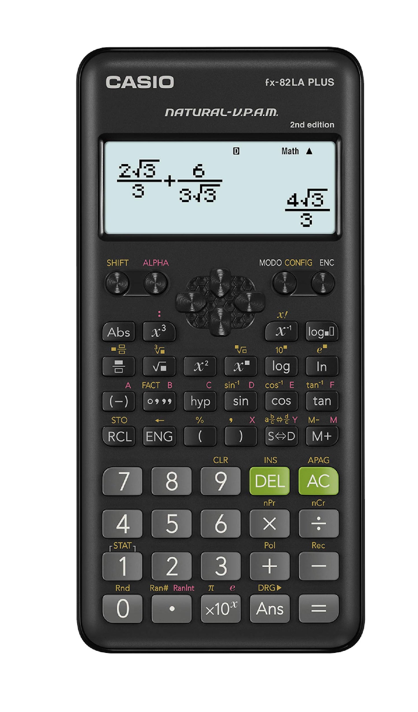 Casio FX-82LAPLUS2-BKSMT Calculadora Cientifica de 252 Funciones, Calculos fraccionarios, Estadistica, Combinacion y Permutacion