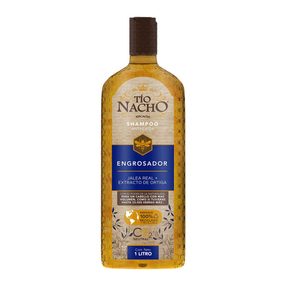 TÍO NACHO - Tío Nacho ENGROSADOR, Shampoo JALEA REAL con extracto de ORTIGA, GINSENG, QUINOA, ALOE VERA y LÚPULO, un cabello con MÁS VOLUMEN