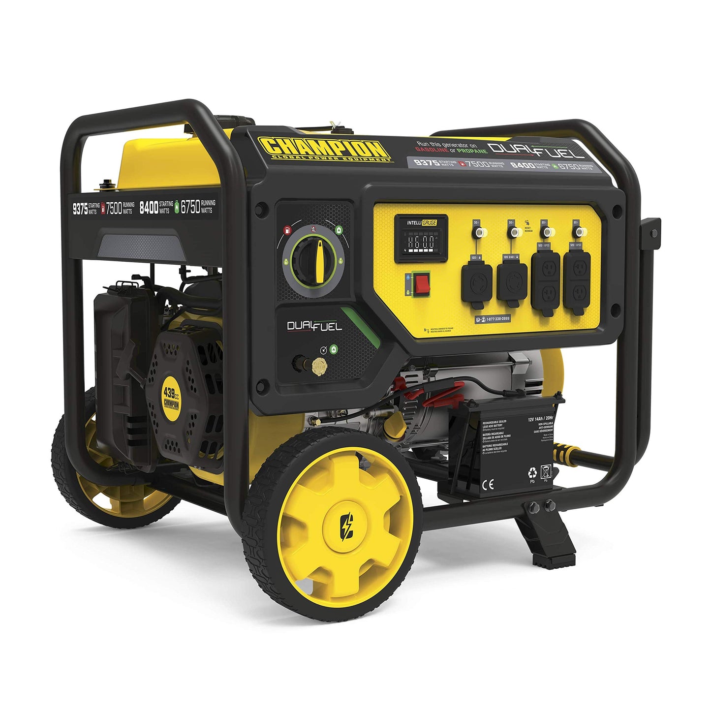 Champion Power Equipment 9375-W Generador portátil de Combustible Doble, Arranque eléctrico