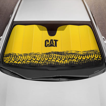 CAT Parasol para Coche o camión, diseño de Pistas, Color Amarillo, Doble Burbuja, Estilo acordeón, 57 x 27 Pulgadas