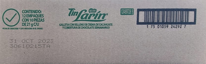 CAJA DE CHOCOLATE TIN LARIN DE 12 EMPAQUES CON 10 PIEZAS DE 21 g C/U