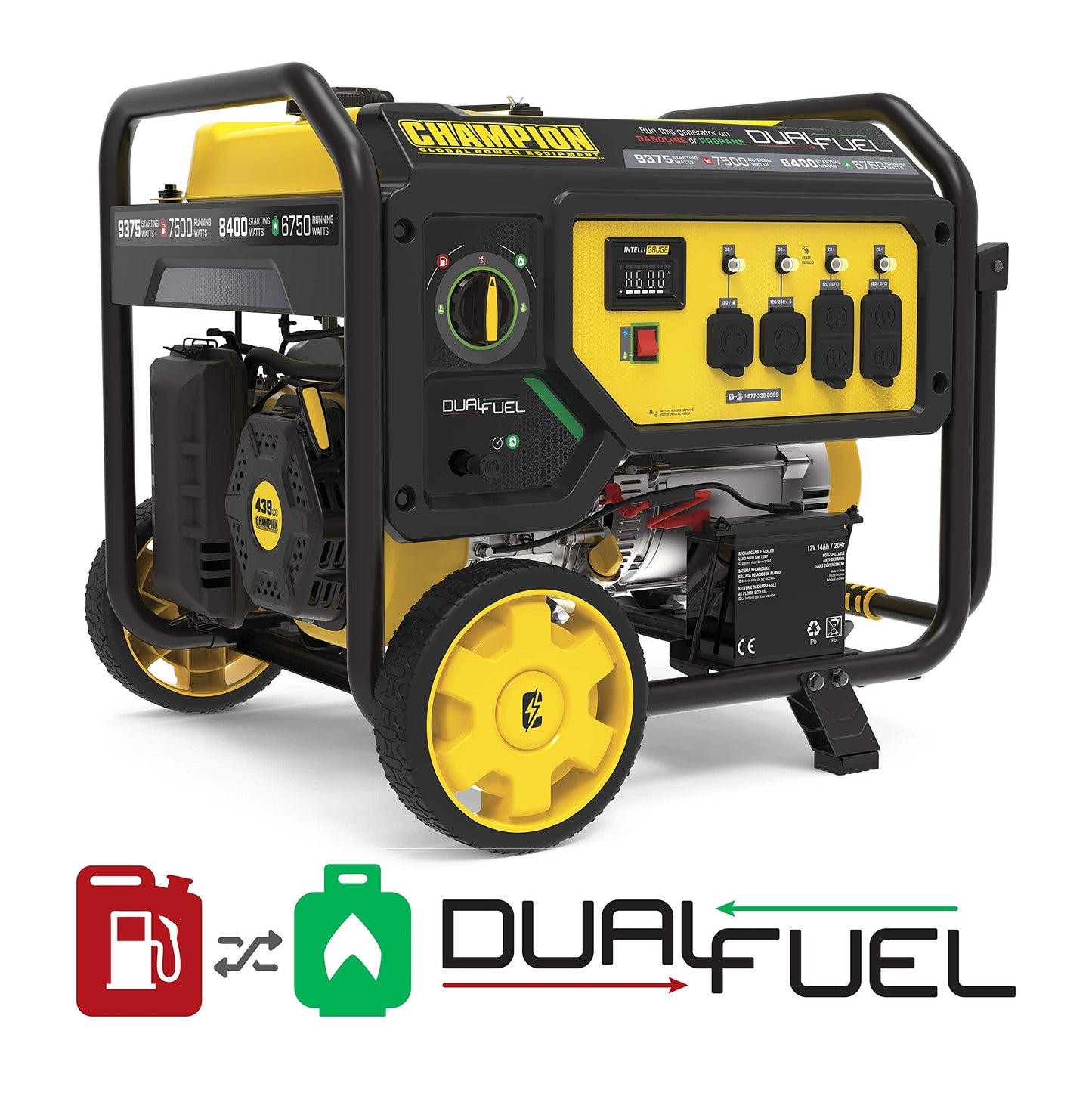 Champion Power Equipment 9375-W Generador portátil de Combustible Doble, Arranque eléctrico