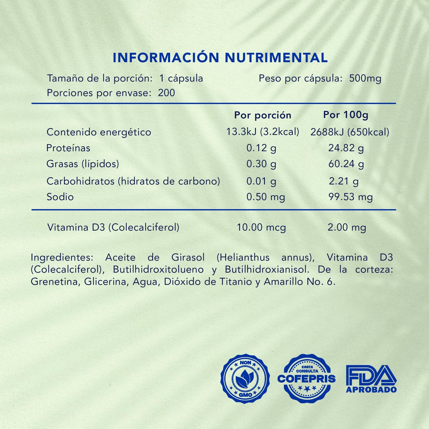 Naturagel Vitamina D3 - Suplemento Alimenticio para la Salud General - 200 Softgels de 500 mg