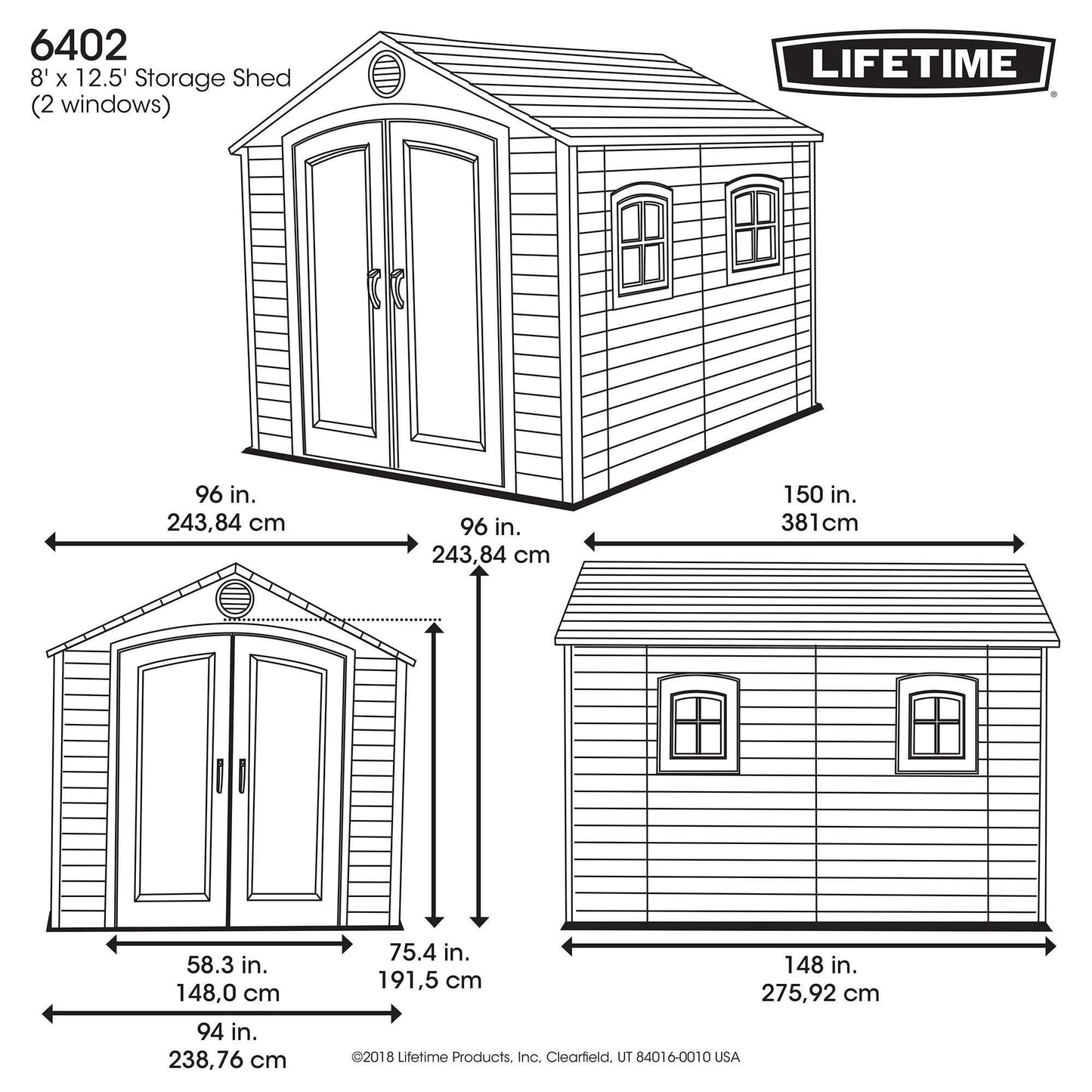 Lifetime - LIFETIME 6402 cobertizo de Almacenamiento para Exteriores, 8 por 12.5 pies; 2 Ventanas