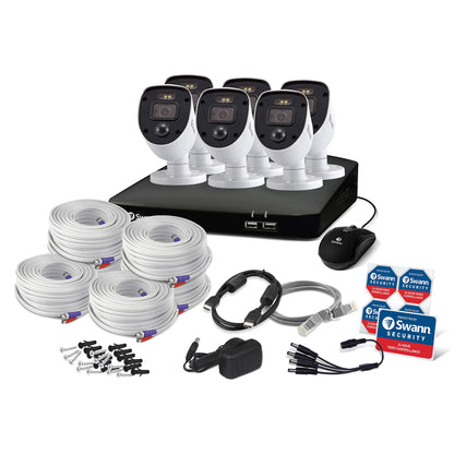 Swann Home DVR Sistema de cámara de seguridad con disco duro de 1 TB, 6 cámaras de 8 canales, video Full HD de 1080p, CCTV con cable para interiores y exteriores, visión nocturna a color, detección de