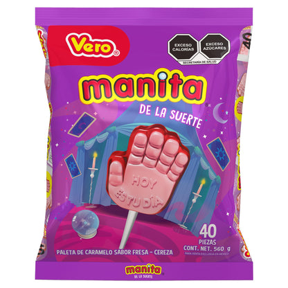 Ricolino Paleta Manita De Caramelo Sabor Fresa-Cereza, Bolsa 40 Pz De 14 G, Color Rosa