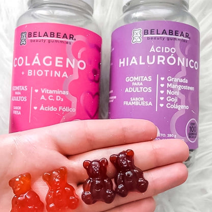 Gummisol Gomitas de Colágeno + Biotina Belabear 100 Gomitas Gomitas de Ácido Hialurónico Belabear 100 Gomitas Gomitas para Adultos Belabear Supelemento Alimenticio - 2 pack