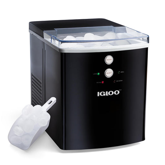 Igloo - Máquina eléctrica para hacer hielo en encimera - Automática y portátil - 33 libras en 24 horas - Máquina para hacer cubitos de hielo - Cuchara y cesta de hielo - Ideal para café helado y