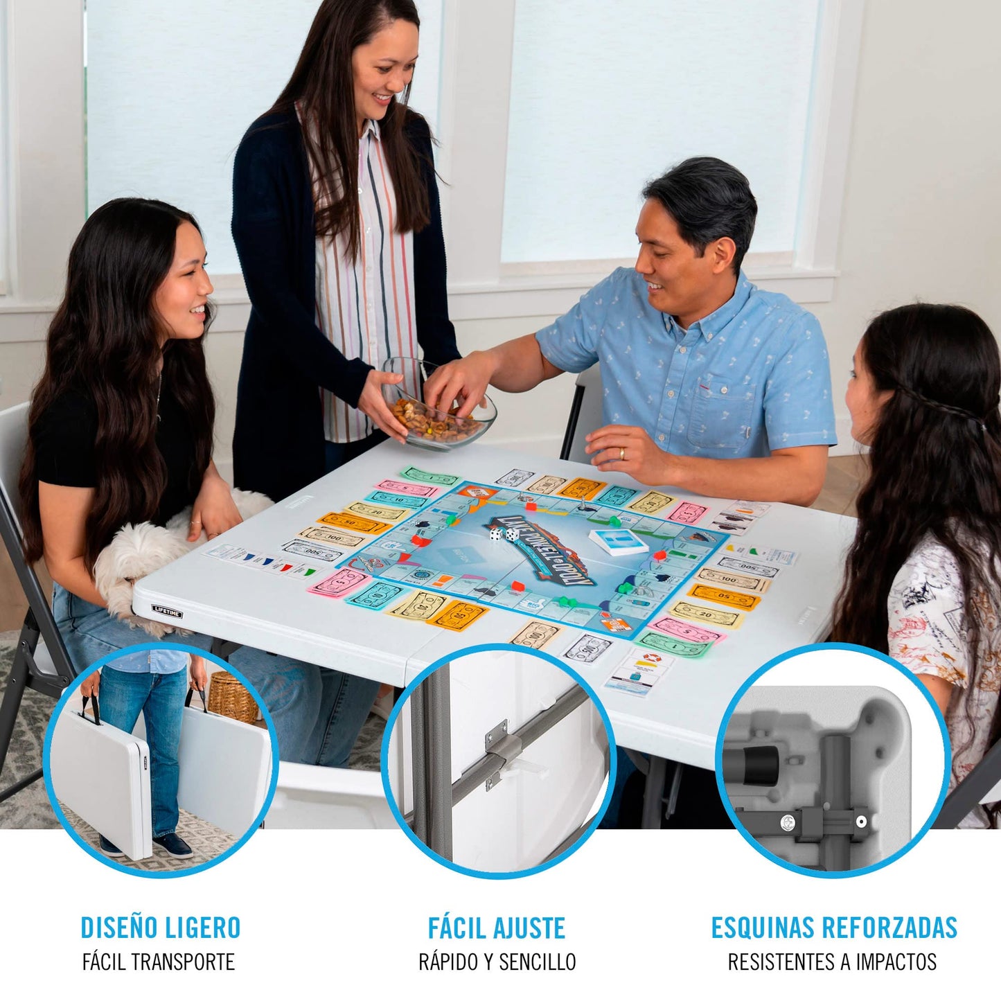 Lifetime Products 80100 Folding Table, White Polyethylene With Steel Frame, 37-In. Square