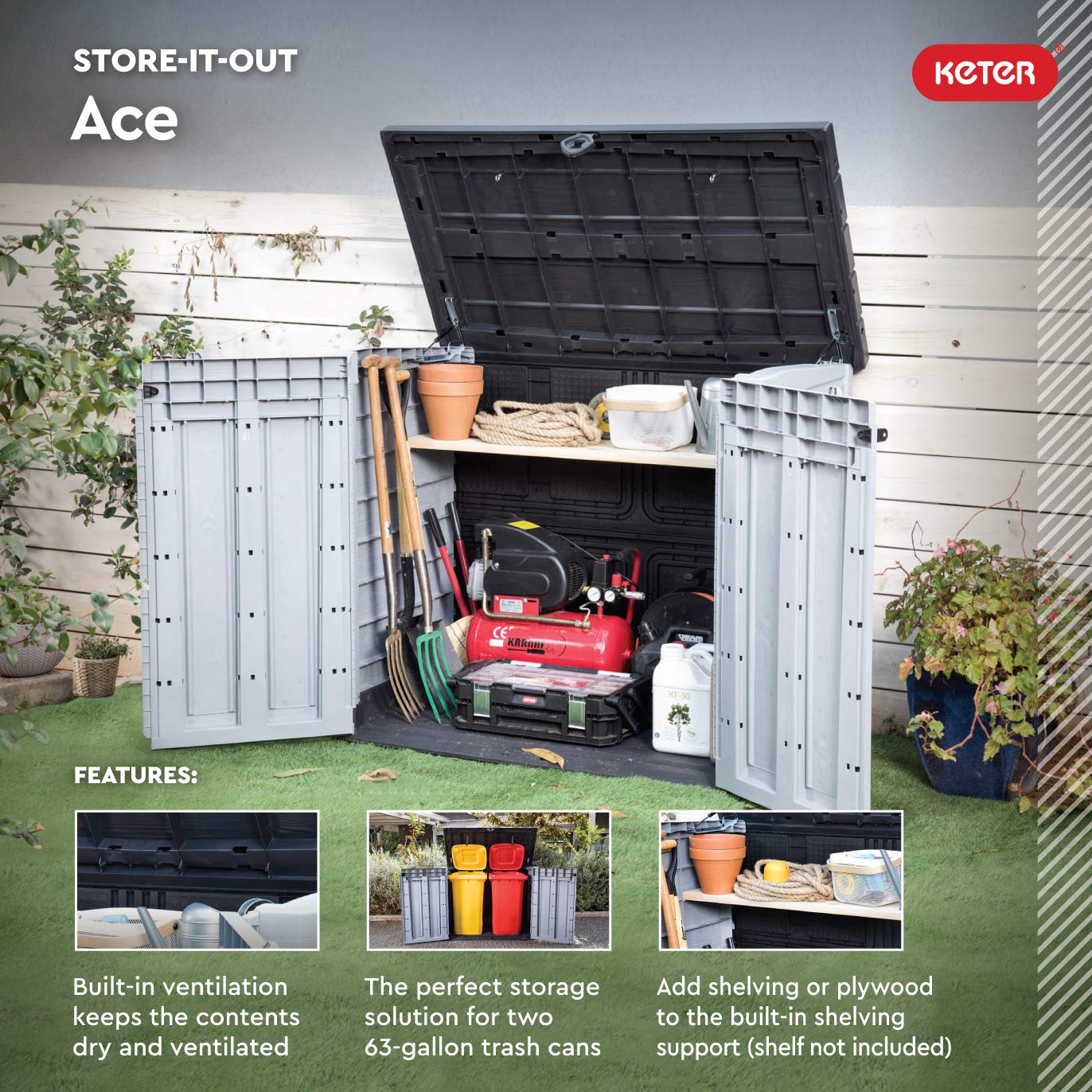 KETER 245009 Store It out Ace - Cobertizo Horizontal para Exteriores, Color Gris